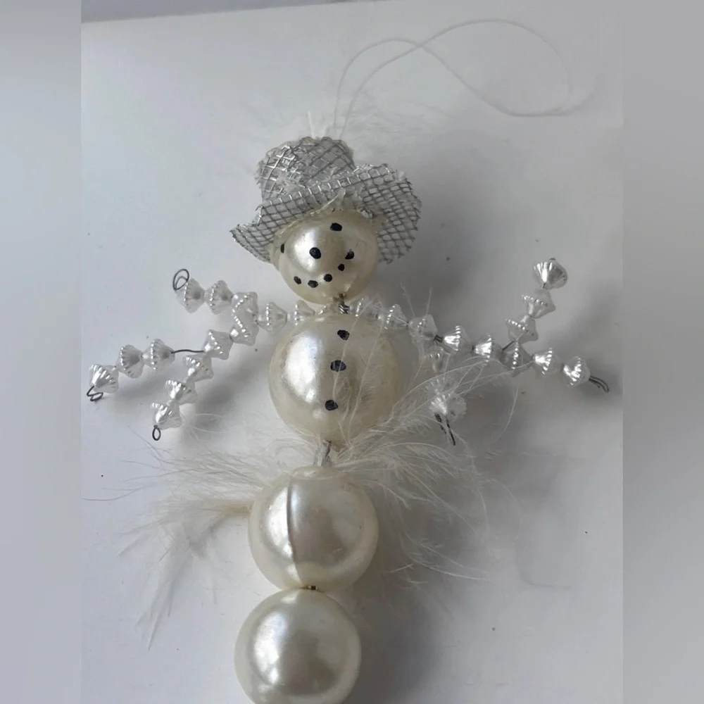 Vintage‎ 70s Beaded Pearl Snowman Ornament 6
